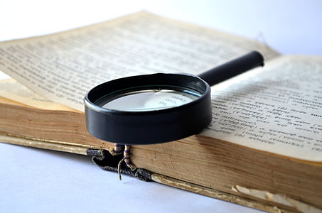 magnifier, magnifying glass, loupe, book, dictionary, lookup, search