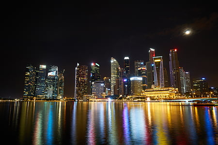 reflectie, het werk, Hotel, Aziatische, Singapore, hoge, wolkenkrabber