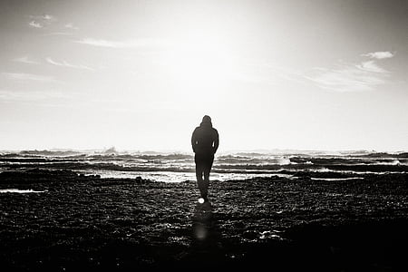 Silhoutte, osoba, spacery, pobrzeże, w ciągu dnia, Chmura, Ocean