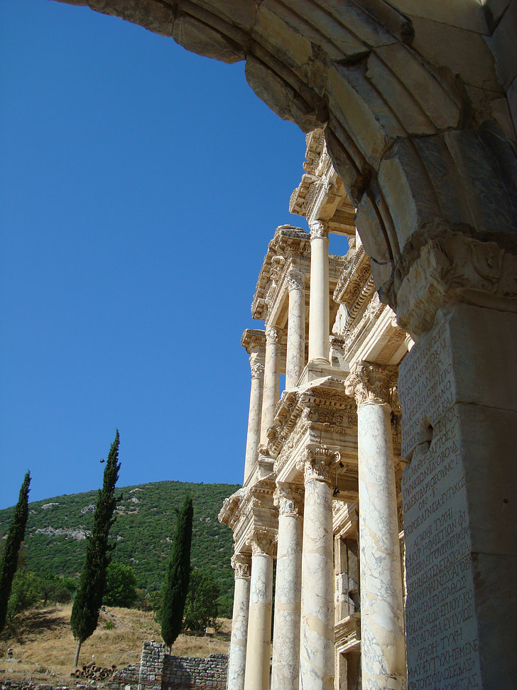 Turquia, Éfeso, biblioteca, velho, arquitetura, coluna de arquitetura, história