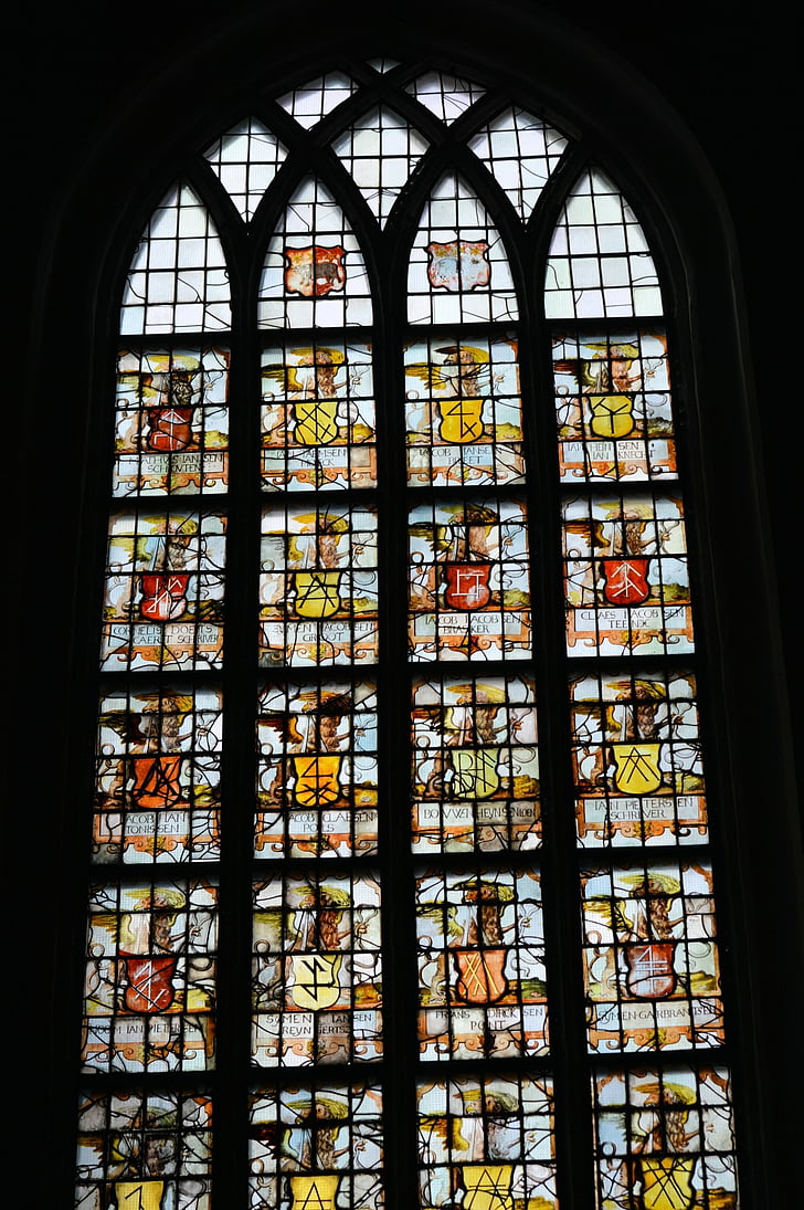 l'església, fe, finestra de l'església, vidre, vitralls, text, gràfics