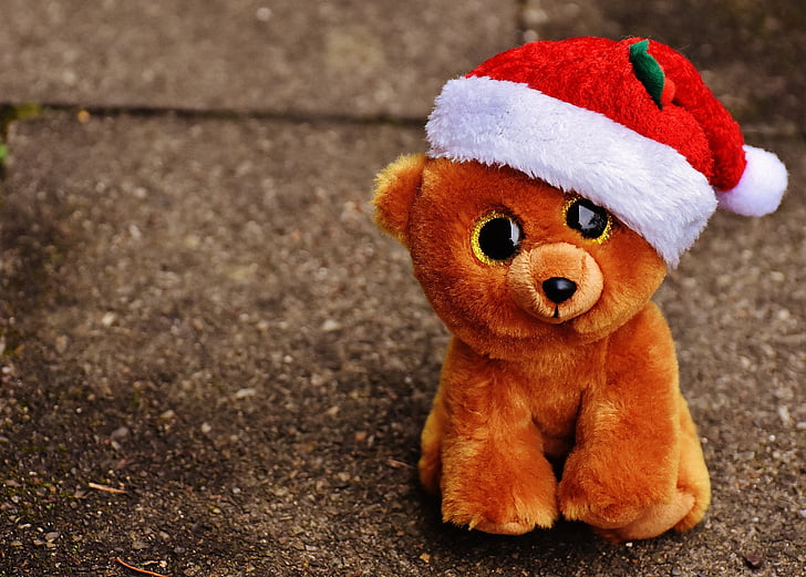 Kalėdos, meškiukas, lokys, iškamša, Minkštasis žaislas, Santa skrybėlę, Žaislai
