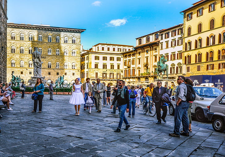Florencia, boda, ciudad, Italia, escena, mujer, niño