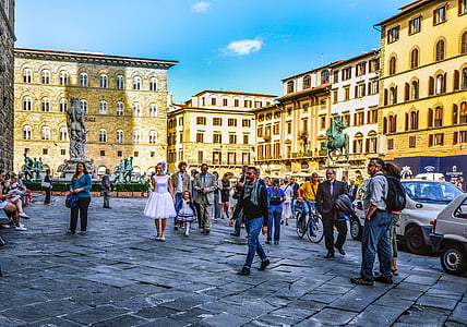 Florence, bruiloft, stad, Italië, scène, vrouw, kind