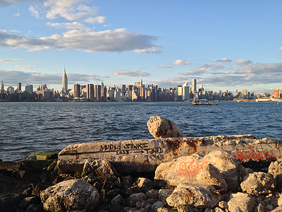 New york, skyline, Brooklyn, water, rivier, weergave, Waterfront