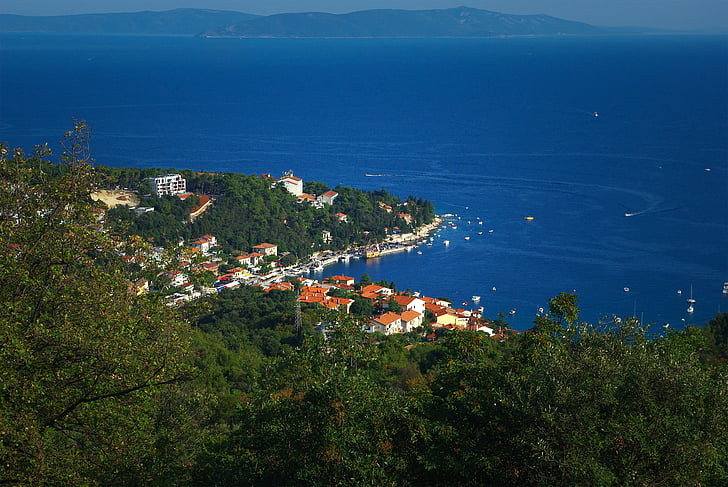 Rabac, Kroatien, Istrien, havet, hamnstad, vatten, stranden
