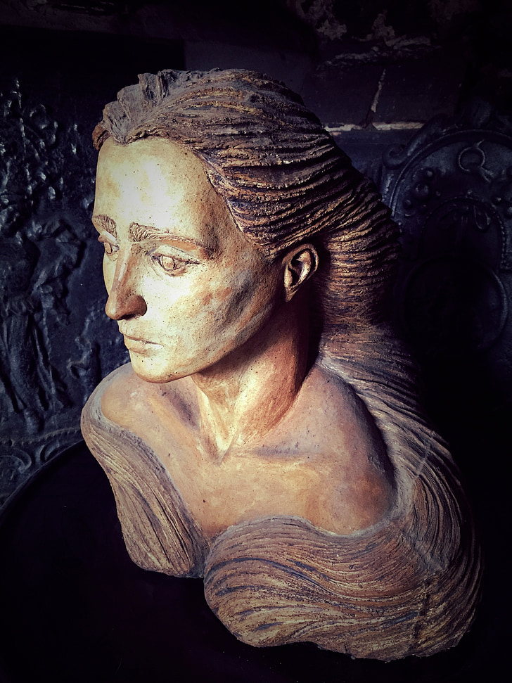 fêmea, busto, esculpido, mulher, escultura