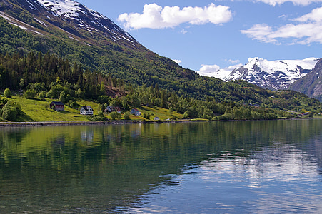 ノルウェー, fjordlandschaft, 山, 風景, 自然, ヒル, 空