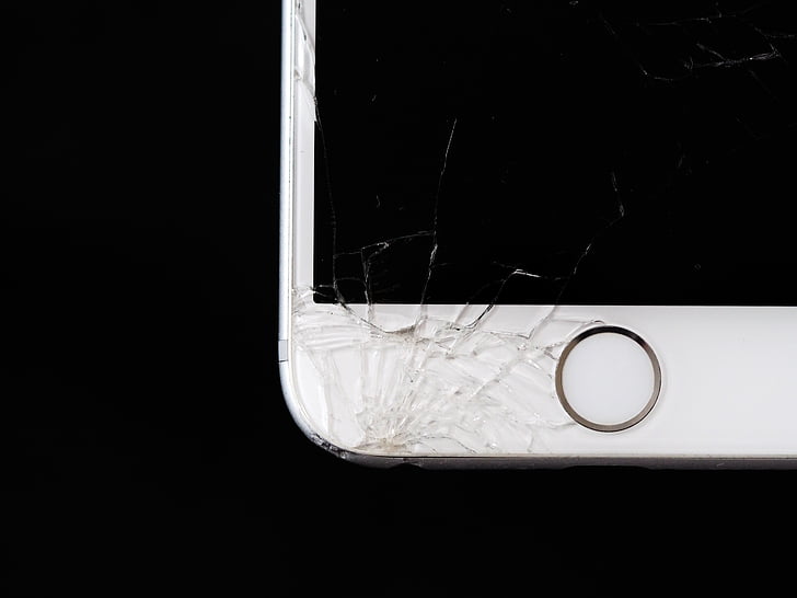 Apple, Apple-Gerät, Schwarz, schwarz-weiß-, brach, gebrochen, zerbrochenes Glas