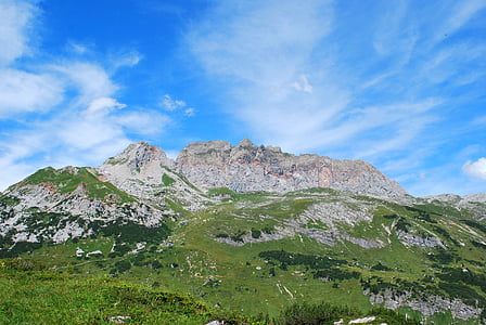 Červená stěna, Lech am arlberg, hory, obloha, Příroda, Hora, léto