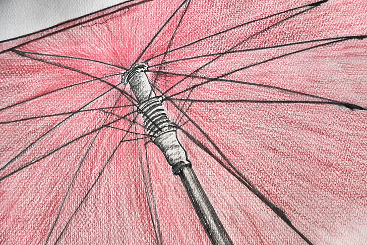 afbeelding, scherm, tekening, rood, geschilderd, verf, paraplu