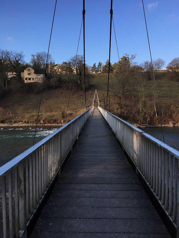 Brücke, Fußgängerbrücke, entfernt, Fluss, Höngg, Zürich, Verbindung