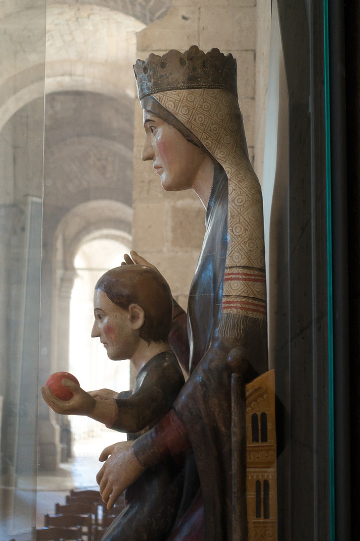 Madonna, karūna, vaikas, medžio skulptūra, iškirpti, abatija, vienuolynas