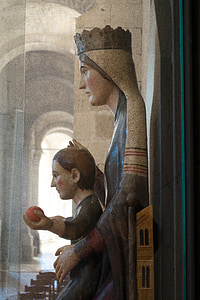 Madonna, coroa, criança, escultura de madeira, esculpido, Abadia, Mosteiro