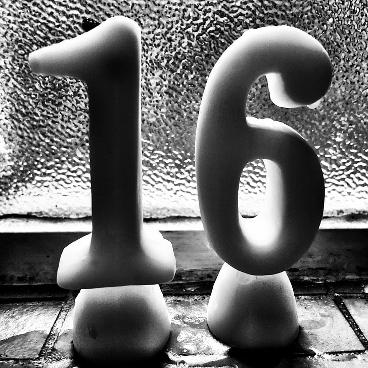 aniversari, espelmes, Felicitacions, setze, numeral