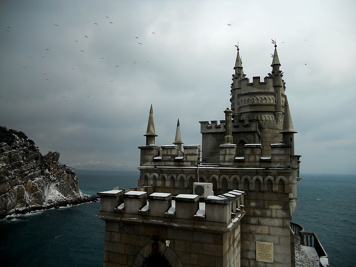 Krim, zee, Zwarte Zee, landschap, Jalta, winter, zwaluwnest