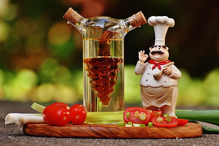 Matlagning, Figur, vinäger, olja, tomater, lök, vårlök