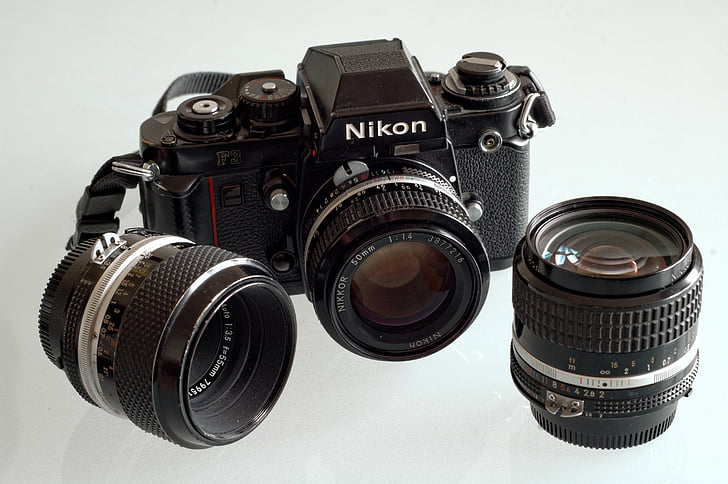 Nikon, F3, Analoginis, filmas, kamera, objektyvas, šviesą