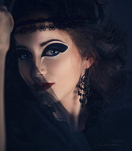 woman, girl, veil, halloween, vintage, eyes, the witch