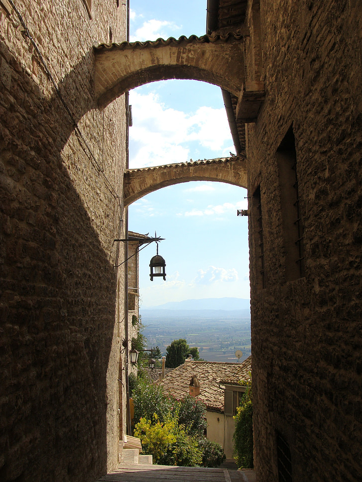 Sicília, Itàlia, carreró, edifici, pedra, cel, arc