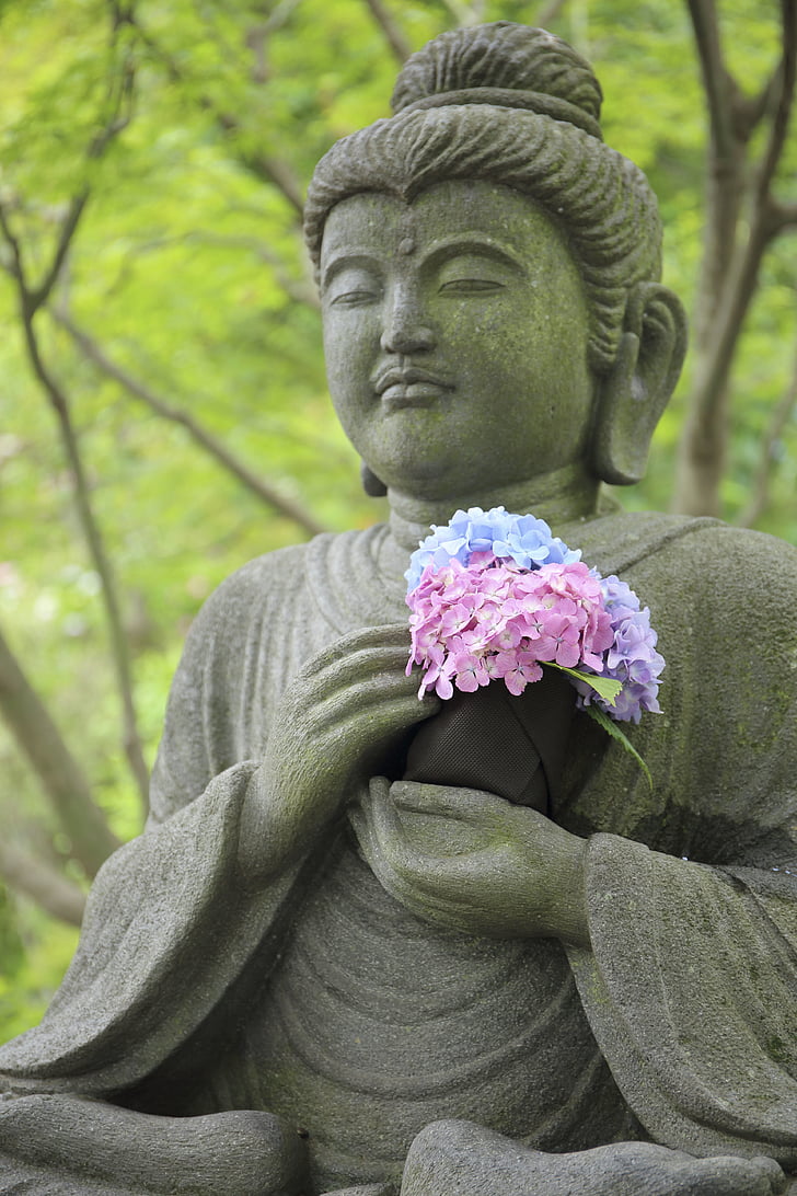 statue, art, design, buddha, flower, pink, blue
