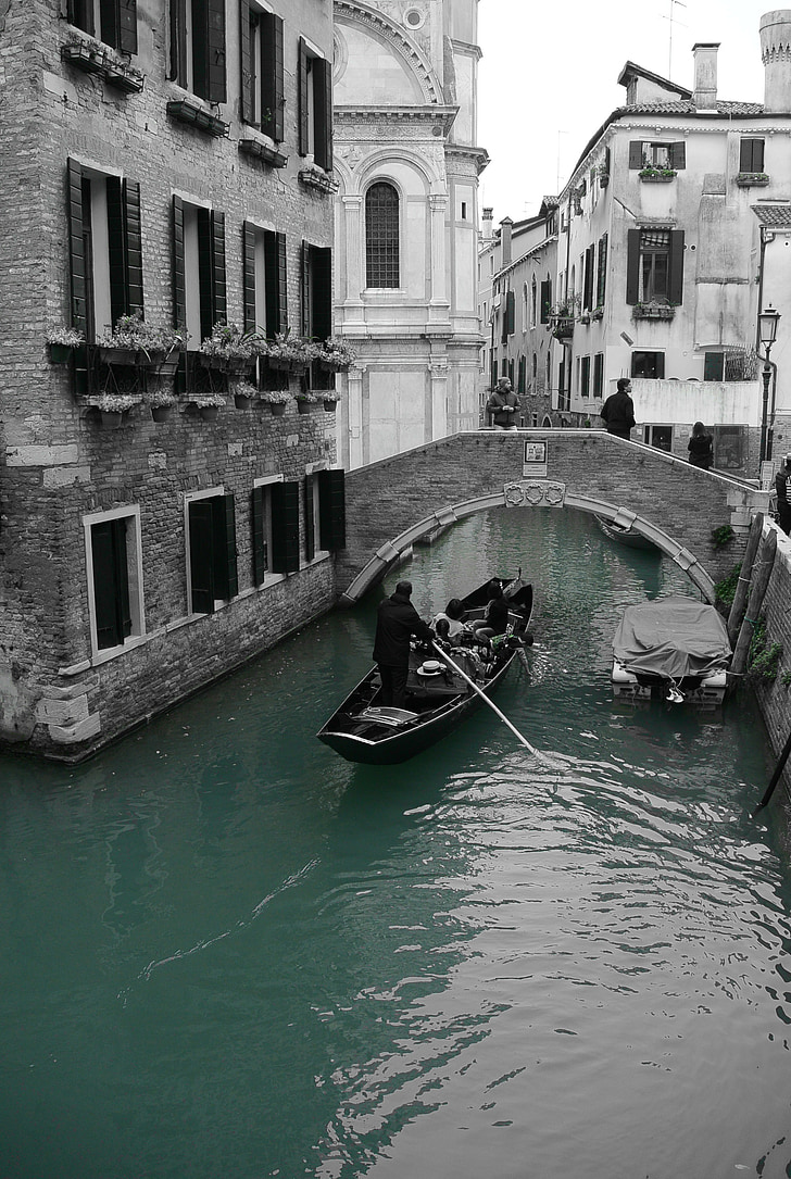 Venetië, kanaal, gondel, brug, boot, huizen, waterwegen