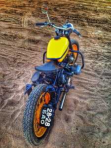moto, Ural, sorra, desert de, bicicleta, transport, cos groc
