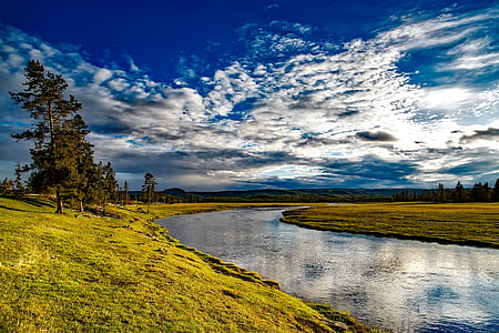 Yellowstone, Parc national, Wyoming, rivière FireHole, réflexions, paysage, Scenic