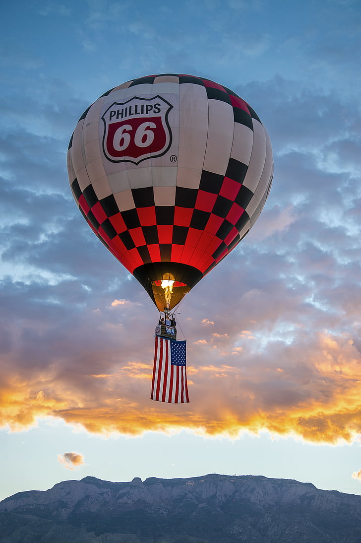 quente, ar, balão, bandeira americana, balão de ar quente, voar, nuvem - céu