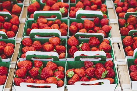 berries, food, fruits, market, strawberries, fruit, abundance