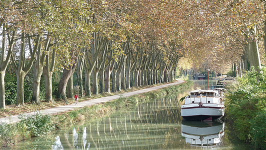 Canal du midi, Peniche, Südwesten, Boot, führt, Parkplatz, Bäume