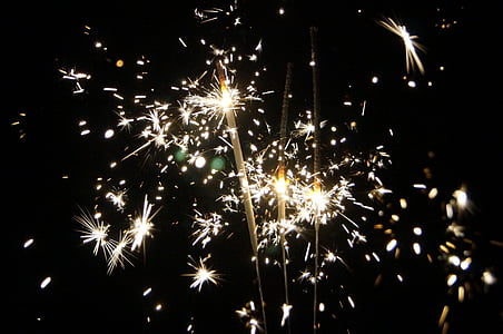 sparklers, night, new year's eve, new year's day, shower of sparks, lights, light