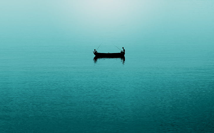 boat, fisherman, fishing, ocean, people, sea, silhouette