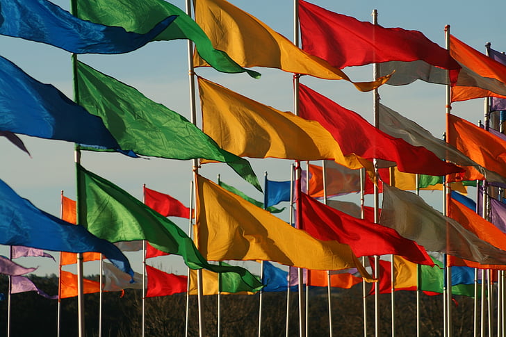 flags, colorful, blue, green, yellow, red, orange