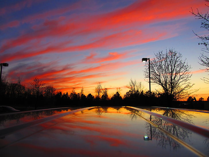 tramonto, rosso, cielo, blu, arancio, giallo, sole