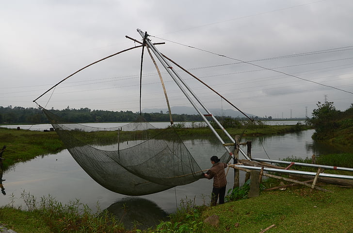 ho ien, desguàs agrícola, Thanh hoa, natura, riu, l'aigua, pescador