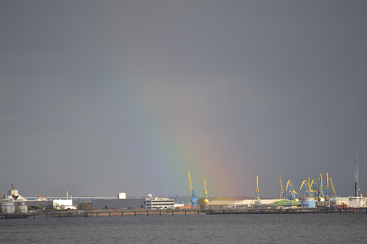thunderstorm, nature, sky, rainbow, mood, seaport, harbor