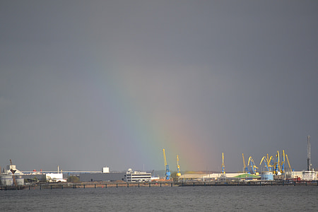 tordenvær, natur, himmelen, regnbue, humør, Seaport, havn
