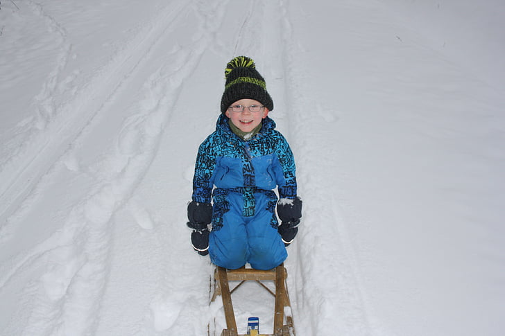 niños, invierno, paseo en trineo, deportes de invierno, frío, trineo de madera, traje de nieve