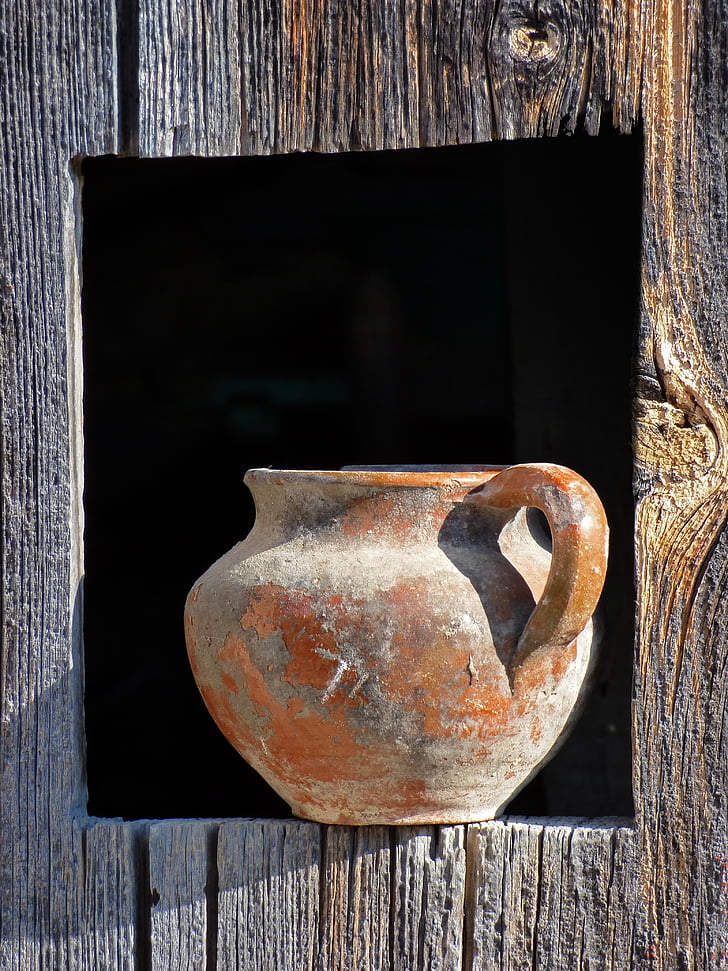 stiklainis, keramika, purvo, amatai, Ąsočiai, kaimiško stiliaus, mediena - medžiaga