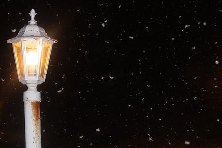 lamppost, φως, λευκό, χιονίζει, διανυκτέρευση, σκούρο, ηλεκτρικά