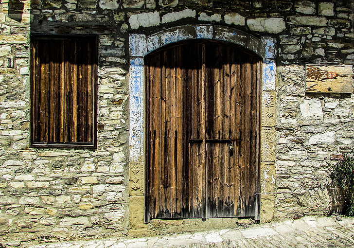 huis, deur, ingang, het platform, buitenkant, traditionele, dorp