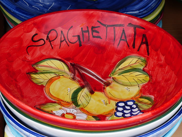 bļoda, plate, makaronu plāksnes, plate spageti, spageti, Itāliešu, keramikas