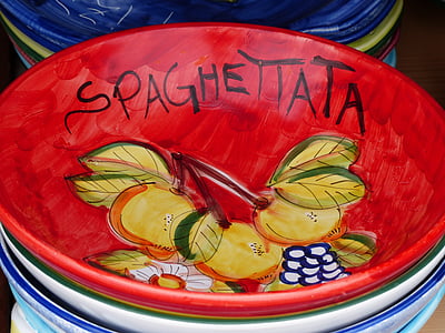 skål, plattan, pasta tallrik, spaghetti plattan, Spaghetti, Italienska, keramiska