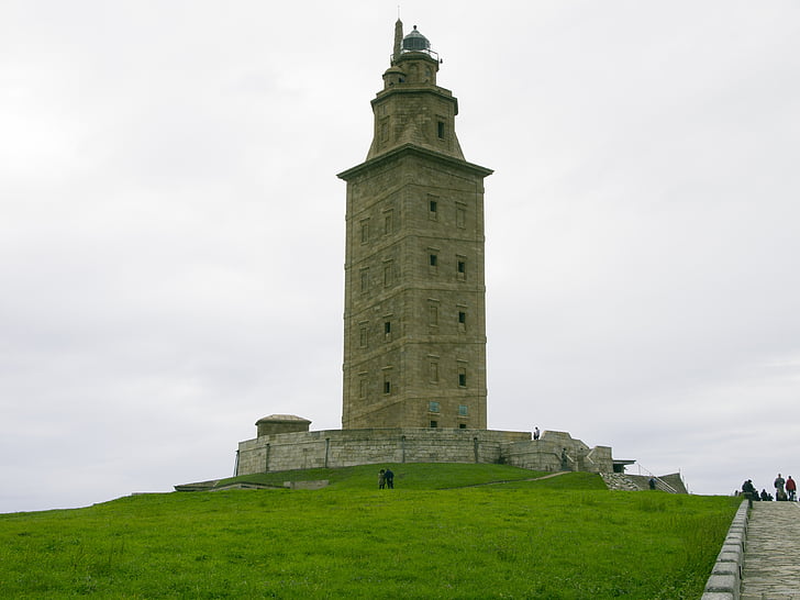 tower of hercules, coruña, field, monument, tower, old, historical