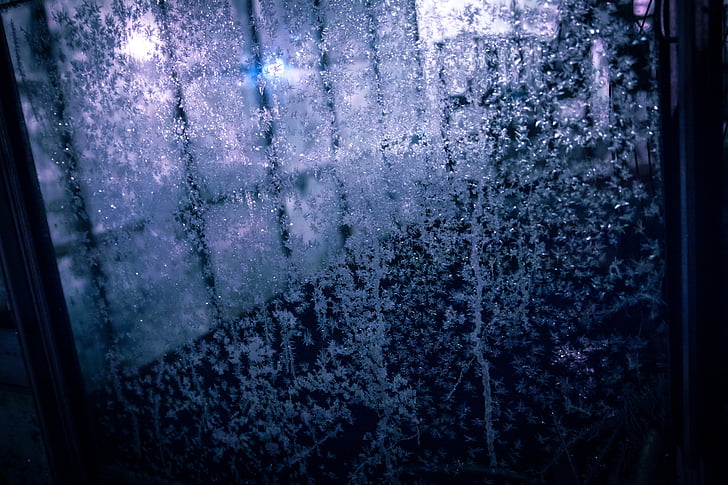 зимни, нощ, лед, Мразовито, на лунна светлина, замразени стъкло, Прозорец