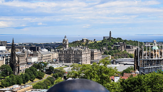 Skócia, Anglia, Edinburgh, nézet, város, panoráma, építészet