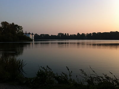 dvorac, jezero, sumrak, zalazak sunca, zrcaljenje, Glücksburgu, Mecklenburg