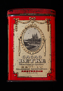 cacao, box, package, old, historic, retro, tin