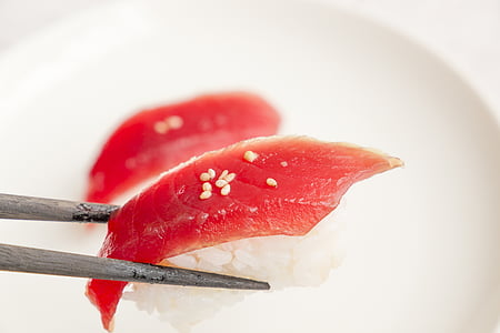 sushi, dzukemaguro, mat, japansk mat, tonfisk, kost, röd